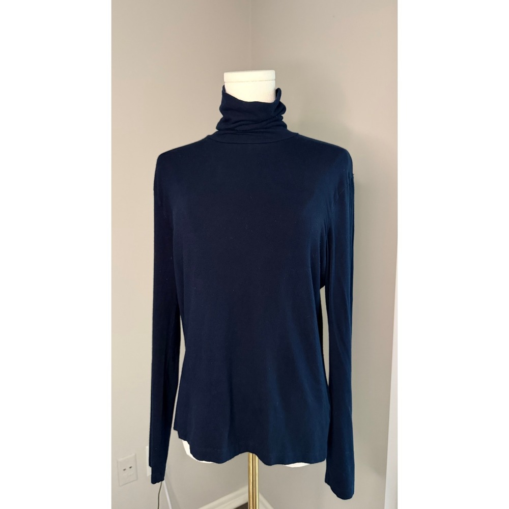 Lauren Ralph Lauren Women's Turtleneck Navy Blue Long Sleeve Stretch Top Large